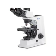 KERN OBL 137 biológiai mikroszkóp 40x/100x/400x/1000x nagyítás, végtelen optikai egység, állítható asztal, állítható fényerejű 3 W-os LED alsó megvilágítás, trinokuláris
