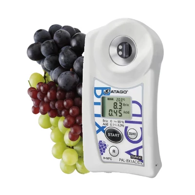 ATAGO PAL-BX|ACID2 Master Kit szőlő és bor digitális refraktométer Brix érték (0-90％), savtartalom (0,1-4％) és arányuk mérésére, 100 mérés rögzítése, NFC adatátvitel