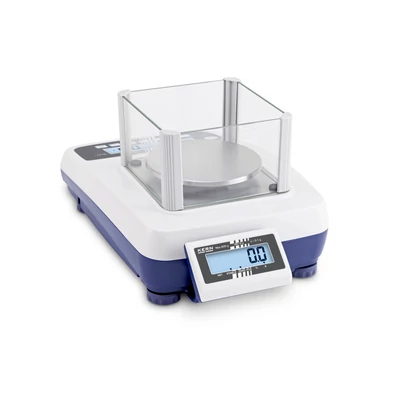 KERN EWJ 600-1M (600g/0,1g) kettő kijelzős digitális precíziós asztali mérleg, automata belső kalibrálás, sok funkció, hitelesíthető