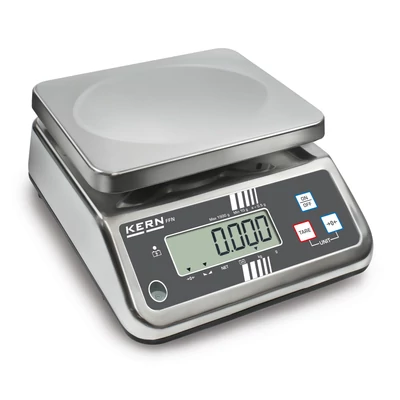 KERN FFN 15K2IPN (15kg/0,002kg) HACCP kompatibilis IP65 rozsdamentes acél digitális asztali mérleg, adapter, akkumulátor