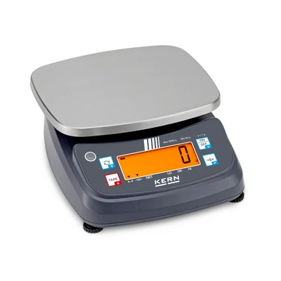 KERN FPB 3K-3M (3kg/1g) IP68/IP69K digitális asztali mérleg ellenőrző mérés, darabszámlálás, adapter, akkumulátor, hitelesíthető