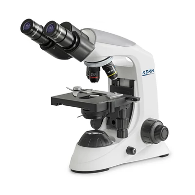 KERN OBE 122 biológiai mikroszkóp 40x/100x/400x nagyítás, állítható asztal, állítható fényerejű 3 W-os LED alsó megvilágítás, binokuláris