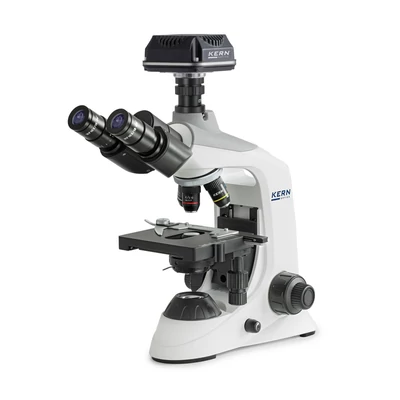 KERN OBE 124C825 biológiai digitális mikroszkóp kamerával 40x/100x/400x nagyítás, állítható asztal, állítható fényerejű 3 W-os LED alsó megvilágítás, trinokuláris, szoftver