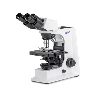 KERN OBL 127 biológiai mikroszkóp 40x/100x/400x/1000x nagyítás, végtelen optikai egység, állítható asztal, állítható fényerejű 3 W-os LED alsó megvilágítás, binokuláris