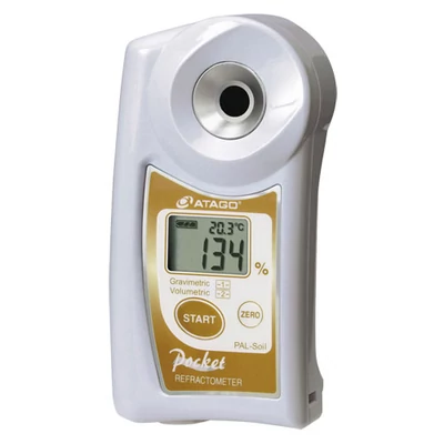 ATAGO PAL-Soil digitális refraktométer talaj nedvesség tartalom (gravimetriás 0-200％, térfogati mérés 0-100%) mérésére, 100 mérés rögzítése, NFC adatátvitel