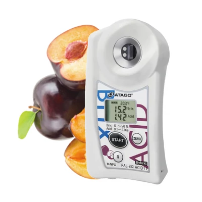 ATAGO PAL-BX|ACID11 Master Kit szilva digitális refraktométer Brix érték (0-90％), savtartalom (0,1-4％) és arányuk mérésére, 100 mérés rögzítése, NFC adatátvitel