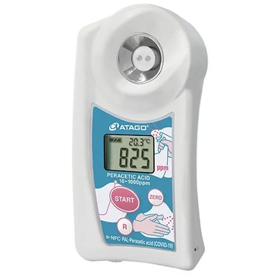 ATAGO PAL-Peracetic digitális refraktométer per-ecetsav vagy peroxiecetsav tartalom (10-1000ppm) mérésére, 100 mérés rögzítése, NFC adatátvitel