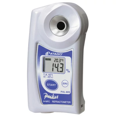 ATAGO PAL-80S digitális refraktométer must T.A.1971 érték (0,0-25％, 0,1%) mérésére, 100 mérés rögzítése, NFC adatátvitel
