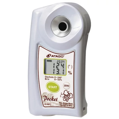 ATAGO PAL-Grape Must (Oe/GER &amp; Brix) digitális refraktométer must Brix (0,0-53％, 0,1%) és Oechsle (GER 0-240°, 1°) mérésére, 100 mérés rögzítése, NFC adatátvitel