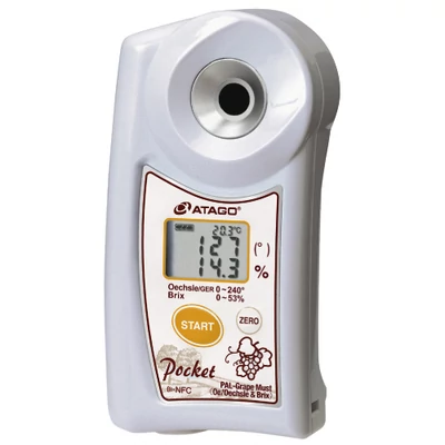 ATAGO PAL-Grape Must (Oe/Oechsle &amp; Brix) digitális refraktométer must Brix (0,0-53％, 0,1%) és Oechsle (0-240°, 1°) mérésére, 100 mérés rögzítése, NFC adatátvitel