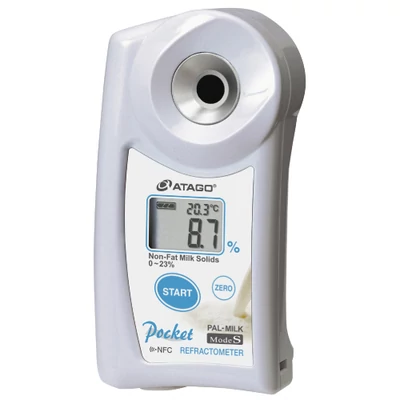 ATAGO PAL-MILK digitális refraktométer nyers tej zsírmentes szárazanyag-tartalom érték (0,0-23,0％, 0,1%) mérésére, 100 mérés rögzítése, NFC adatátvitel