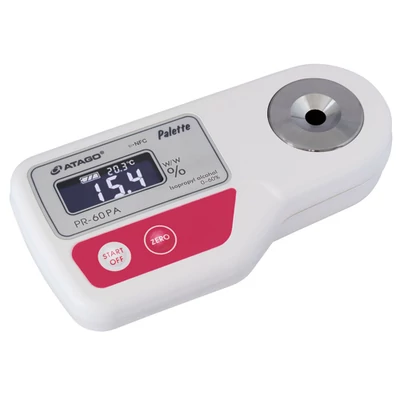 ATAGO Palette PR-60PA digitális refraktométer izopropil-alkohol, izopropanol vizes oldat (0,0-60,0％, 0,1%, 10-35°C) mérésére, 3 felhasználói skála, 100 mérés rögzítése, NFC adatátvitel