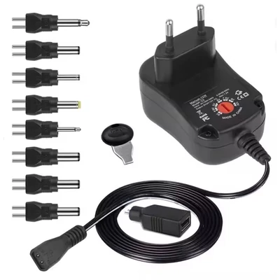 Univerzális hálózati adapter mérlegekhez 230V, 12W, 3V/4,5V/5V/6V/7,5V/9V/12V, sztandard, vagy fordított polaritás, 8 DC plusz egy mikro USB csatlakozó