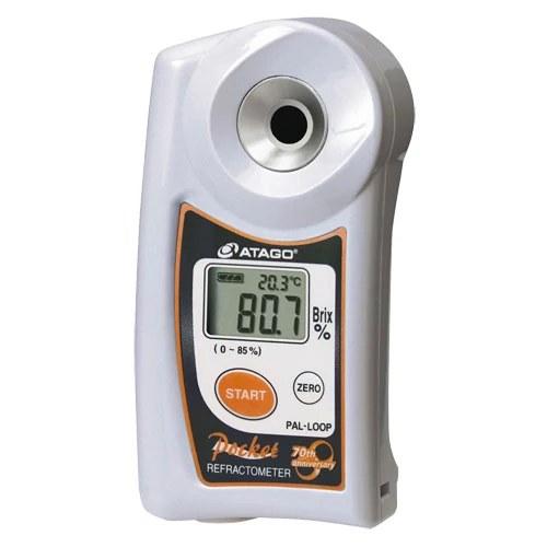 ATAGO PAL-LOOP digitális refraktométer Brix érték (0,0-85％, 0,1%, 10-100°C között) egyszeri és folyamatos mérésére, 100 mérés rögzítése, NFC adatátvitel