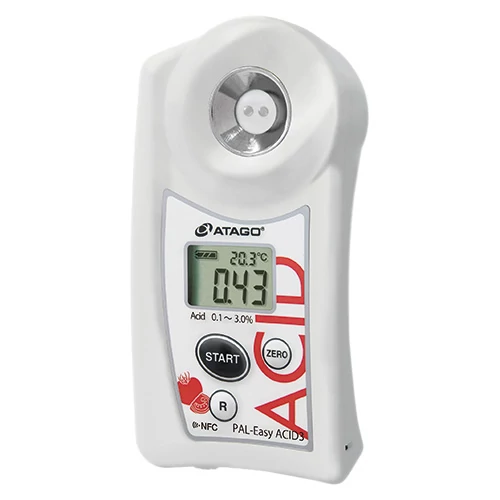 ATAGO PAL-Easy ACID3 Master Kit paradicsom digitális refraktométer savtartalom (0,1-3％, 0,01％) mérésére, 100 mérés rögzítése, NFC adatátvitel