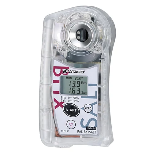 ATAGO PAL-BX|SALT (Brix/Só) digitális refraktométer Brix érték (0,00-90,00%, 0,1%) és só tartalom ( 0,00-15,00%, 0,01%) mérésére, 100 mérés rögzítése