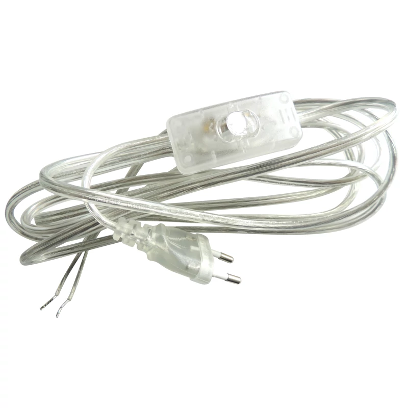 Szerelt vezeték átlátszó kapcsolóval 250V, 2A, 2p, 2x0,75mm2, 1,8m