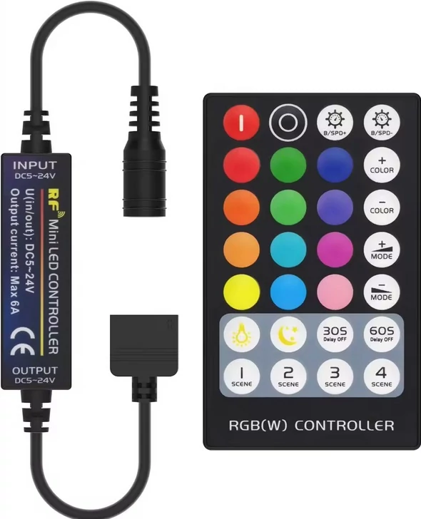 Mini RGB LED vezérlő rádiófrekvenciás, DC5-24V, maximum 6A